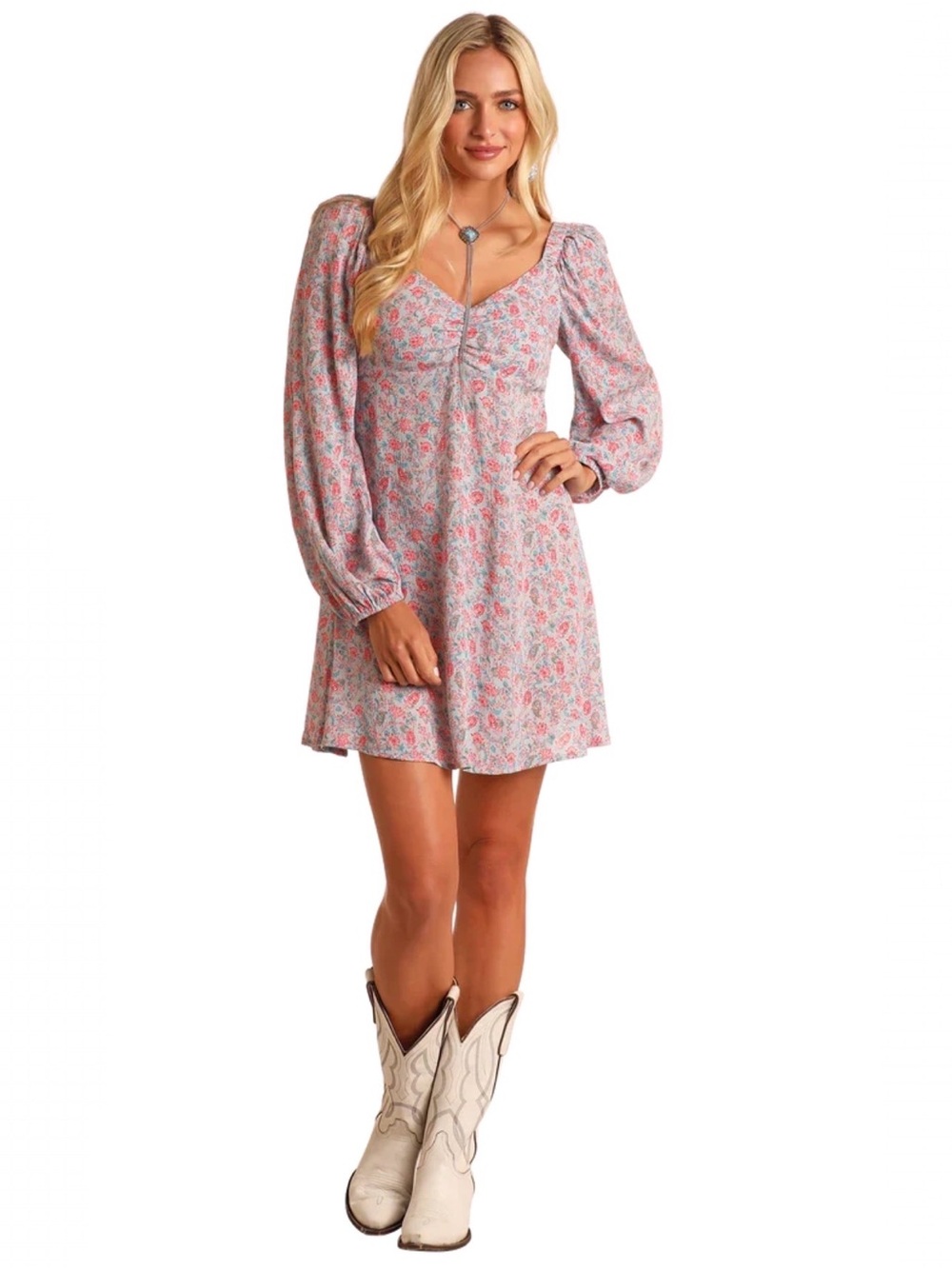 Rock & Roll Denim Floral Mini A-Line Dress Size XLarge